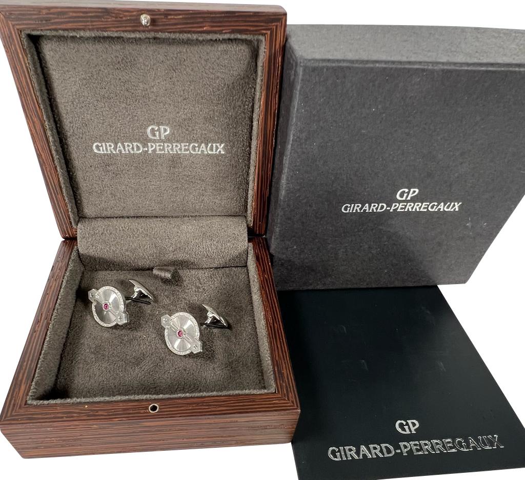 Girard-Perregaux Golden Bridge 18k White Gold Diamond Ruby Cufflinks (1 of 2)