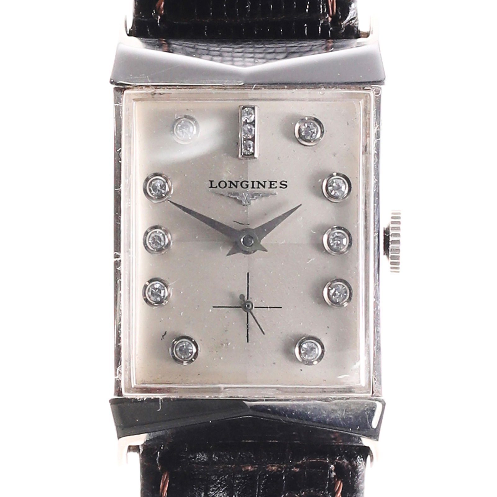 Longines 14K White Gold Rectangular Men's Wristwatch with Diamond Markers (1 of 1)