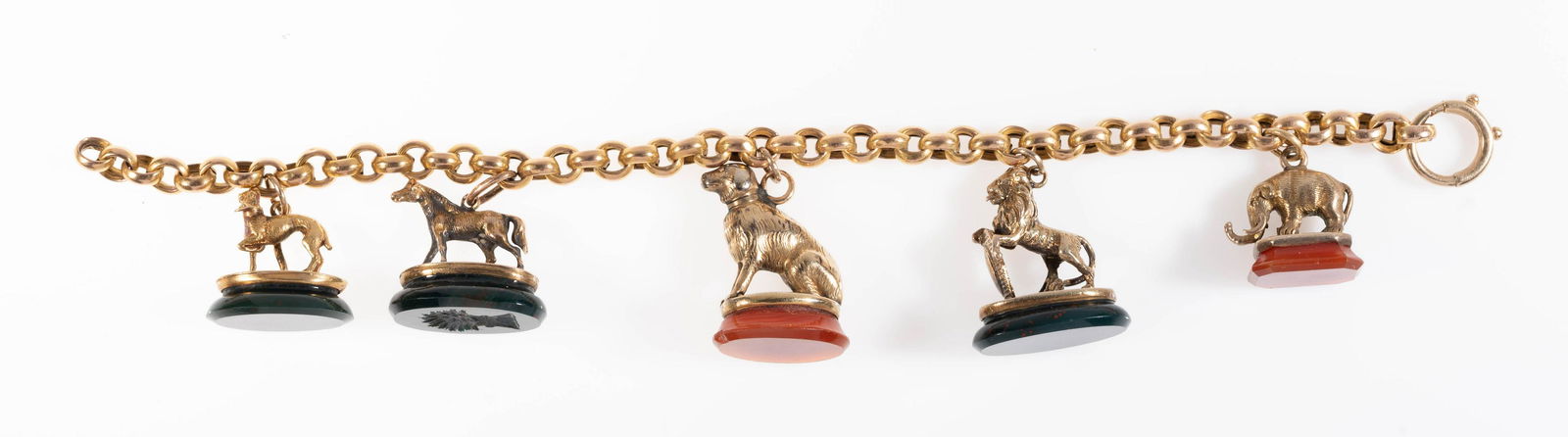 VICTORIAN 18K GOLD CHARM BRACELET WITH 5 FIGURAL ANIMAL SEAL FOBS (1 of 7)