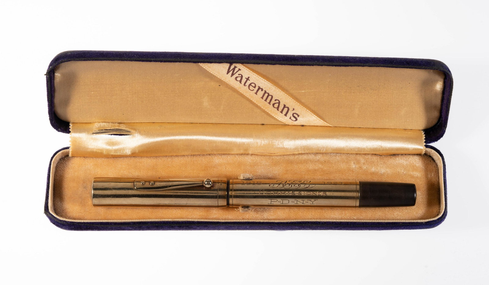 WATERMAN's IDEAL 14K GOLD FOUNTAIN PIN 1923 NYPD COMMISSIONER: 14K Gold Body Waterman's Ideal 55 Fountain Pen Presented To Richard E. Enright On The 5Th Anniversary Of His Term As Police Commissioner Of The New York City Police Department. Mr. Enright Served As P
