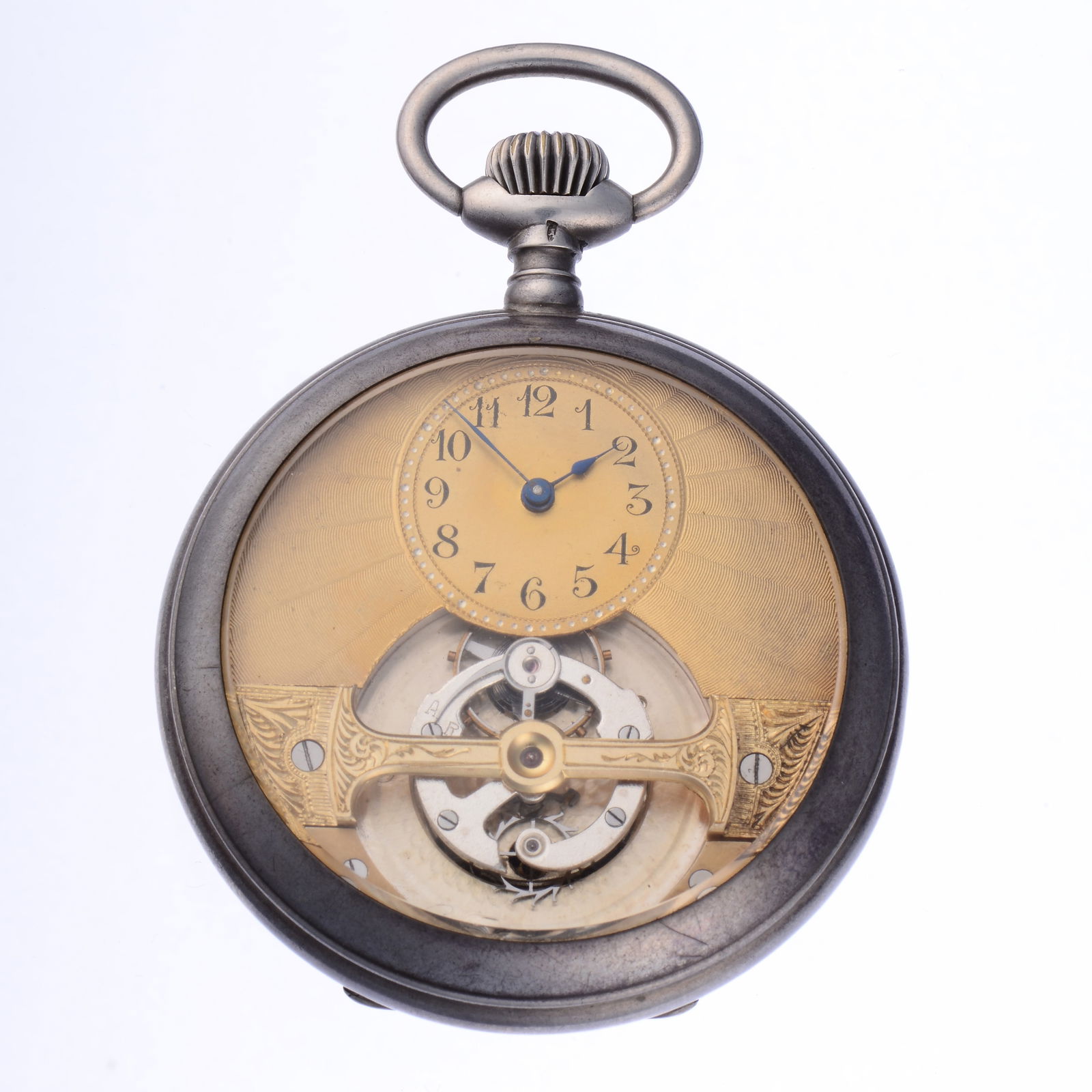 Mobilis Tourbillon Silver Case Pocket Watch: Mobilis One Minute Tourbillon Regulator Open Face .900 Fine Swiss Hallmarked Silver Case Pocket Watch, Circa 1910. The Watch Has An Shield In The Center Of The Case Back Surrounded By Engine Turned De