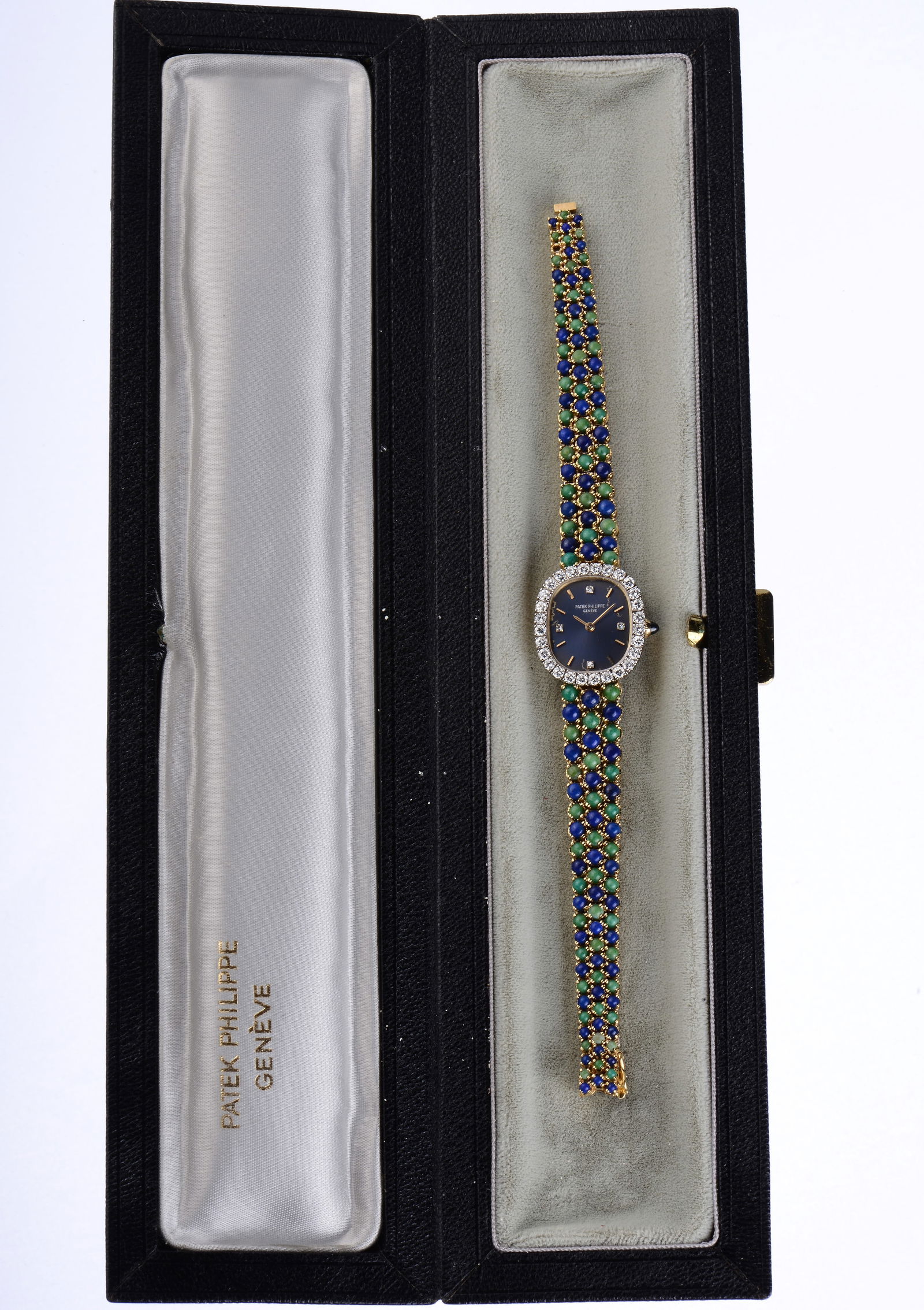 Patek Philippe 18K Gold Ref. 4014/1 Ladies Diamond Bezel Wristwatch With Lapis Lazuli and Turquoise (1 of 12)