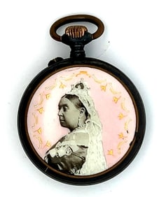 QUEEN VICTORIA 1887 GOLDEN JUBILEE SOUVENIER ENAMEL PENDANT WATCH