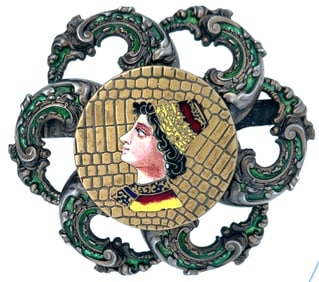 AMERICAN ART NOUVEAU SILVER AND ENAMEL BROOCH, CIRCA 1900