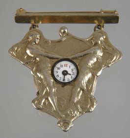 ART NOUVEAU SILVER GILT WATCH BROOCH