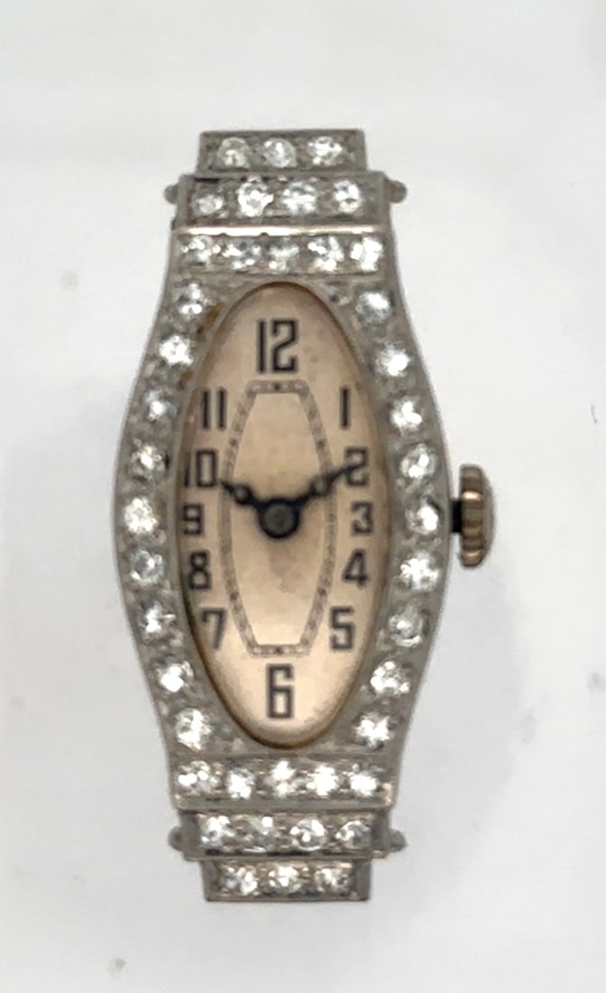 GLYCINE PLATINUM AND DIAMOND ART DECO COCKTAIL WATCH (1 of 7)