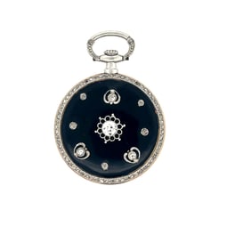 VACHERON AND CONSTANTIN 18K GOLD ENAMEL AND DIAMOND MINIATURE PENDANT WATCH, CIRCA 1912