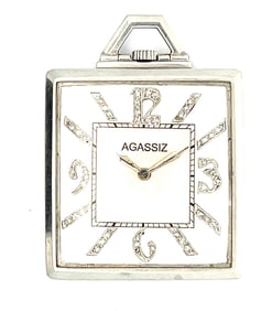 AGASSIZ PLATINUM AND DIAMOND SQUARE ART DECO POCKET WATCH, CIRCA 1935