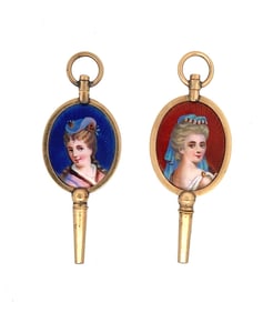 2 GOLD AND ENAMEL CHINESE MARKET POCKET WATCH KEYS
