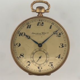 INTERNATIONAL WATCH CO IWC SCHAFFHAUSEN 14K GOLD ART DECO POCKET WATCH