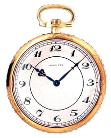 LONGINES 18K AND BURMA RUBY ART DECO POCKET WATCH, CIRCA 1921
