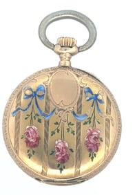 15K GOLD AND ENAMEL SWISS PENDANT WATCH, CIRCA 1909