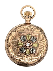 ELGIN 14K GOLD MULTI-COLOR HUNTING CASE PENDANT WATCH, CIRCA 1891