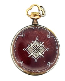 18K GOLD ENAMEL AND DIAMOND ULTRA-THIN SWISS PENDANT WATCH