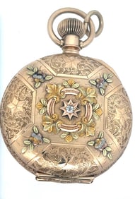 ELGIN 14K GOLD MULTI-COLOR HUNTING CASE PENDANT WATCH, CIRCA 1894