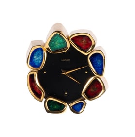 LUXOR GILT BRASS AND ENAMEL 8 DAY DESK CLOCK