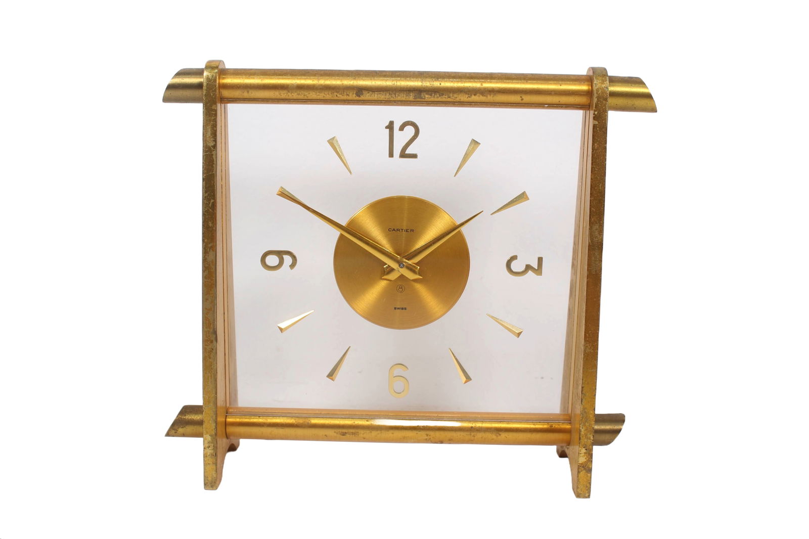 CARTIER GILT BRASS 8 DAY TABLE CLOCK, CIRCA 1950 (1 of 6)