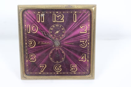 GUBELIN ART DECO 8 DAY ALARM BRASS DESK CLOCK