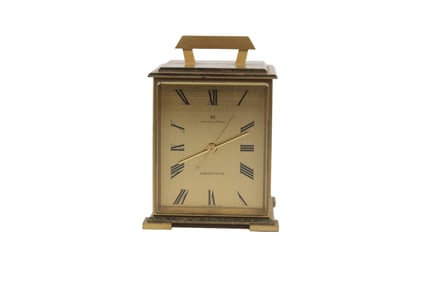 HAMILTON ELECTRO-MECHANICAL GILT BRASS DESK CLOCK, CIRCA 1970