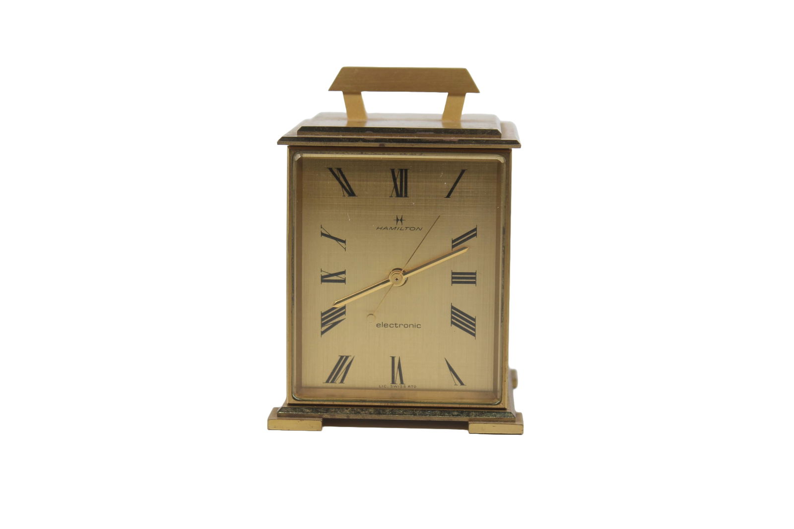 HAMILTON ELECTRO-MECHANICAL GILT BRASS DESK CLOCK, CIRCA 1970 (1 of 6)