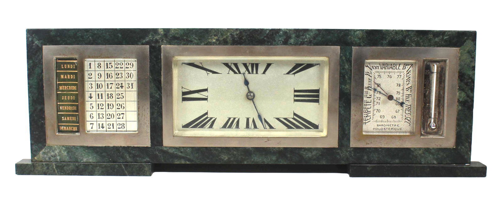 FRENCH ART DECO GREEN MARBLE DESK COMPENDIUM CLOCK BY C. H. HOUR (1 of 5)