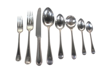 OLD ENGLISH BEAD PATTERN STERLING SILVER FLATWARE SERVICE