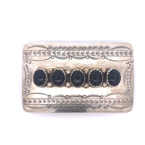 WILBERT MEYERS NAVAJO SILVER AND BLACK ONYX NATIVE AMERICAN BELT BUCKLE