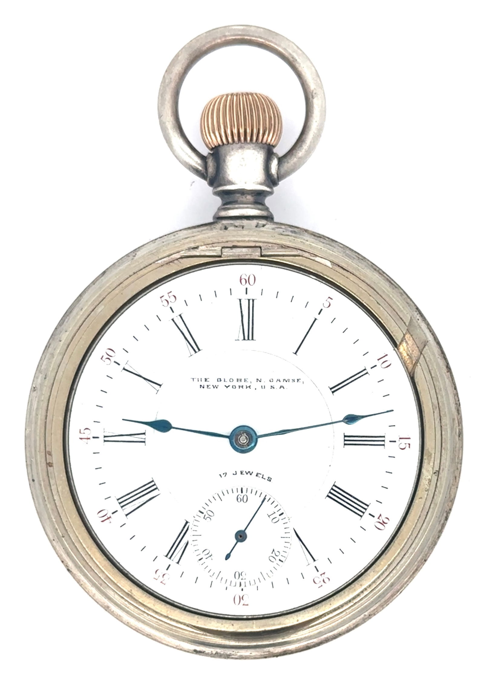 3 OUNCE STERLING SILVER WITH GOLD INLAID LOCOMOTIVE PRIVATE LABEL WALTHAM POCKET WATCH (1 of 5)
