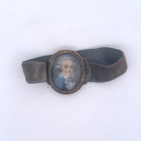 FRENCH HAND PAINTED PORTRAIT MINIATURE IN SILVER GILT FRAME, CIRCA 1840