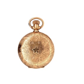 14K GOLD ELGIN HUNTING CASE PENDANT WATCH, CIRCA 1893 AND ONE POCKET WATCH CASE