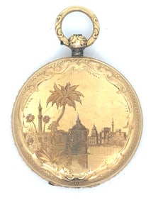 18K GOLD DUMONT - GUINAND TURKISH MARKET KEY WIND HUNTING CASE POCKET WATCH