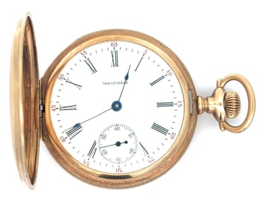 14K GOLD WALTHAM MODEL 1899 HUNTING CASE 17 JEWEL POCKET WATCH, CIRCA 1907