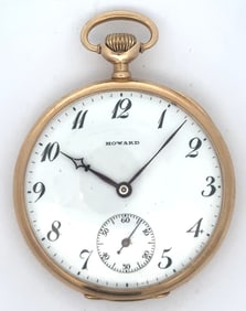 E. HOWARD WATCH CO 14K GOLD 23 JEWEL 12 SIZE MODEL 1912 OPEN FACE POCKET WATCH, CIRCA 1913