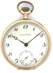 14K GOLD SWISS 15 JEWEL OPEN FACE POCKET WATCH, CIRCA 1920