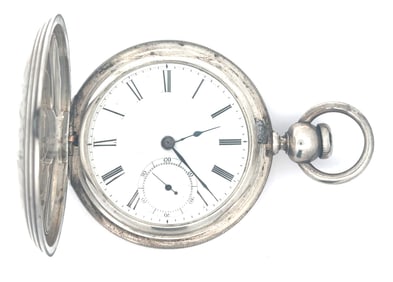 WALTHAM MODEL 1857 DENNISON, HOWARD AND DAVIS SILVER HUNTING CASE WATCH, CIRCA 1857