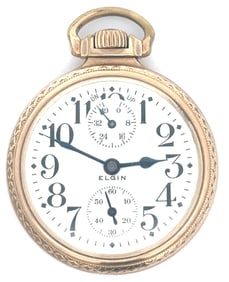 ELGIN B. W. RAYMOND WIND INDICATOR 21 JEWEL RAILROAD POCKET WATCH, CIRCA 1923