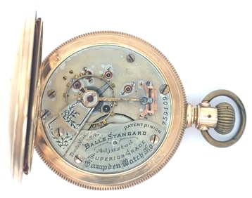 RARE BALL'S STANDARD SUPERIOR GRADE HAMPDEN 14K GOLD HUNTING CASE POCKET WATCH, CIRCA 1892