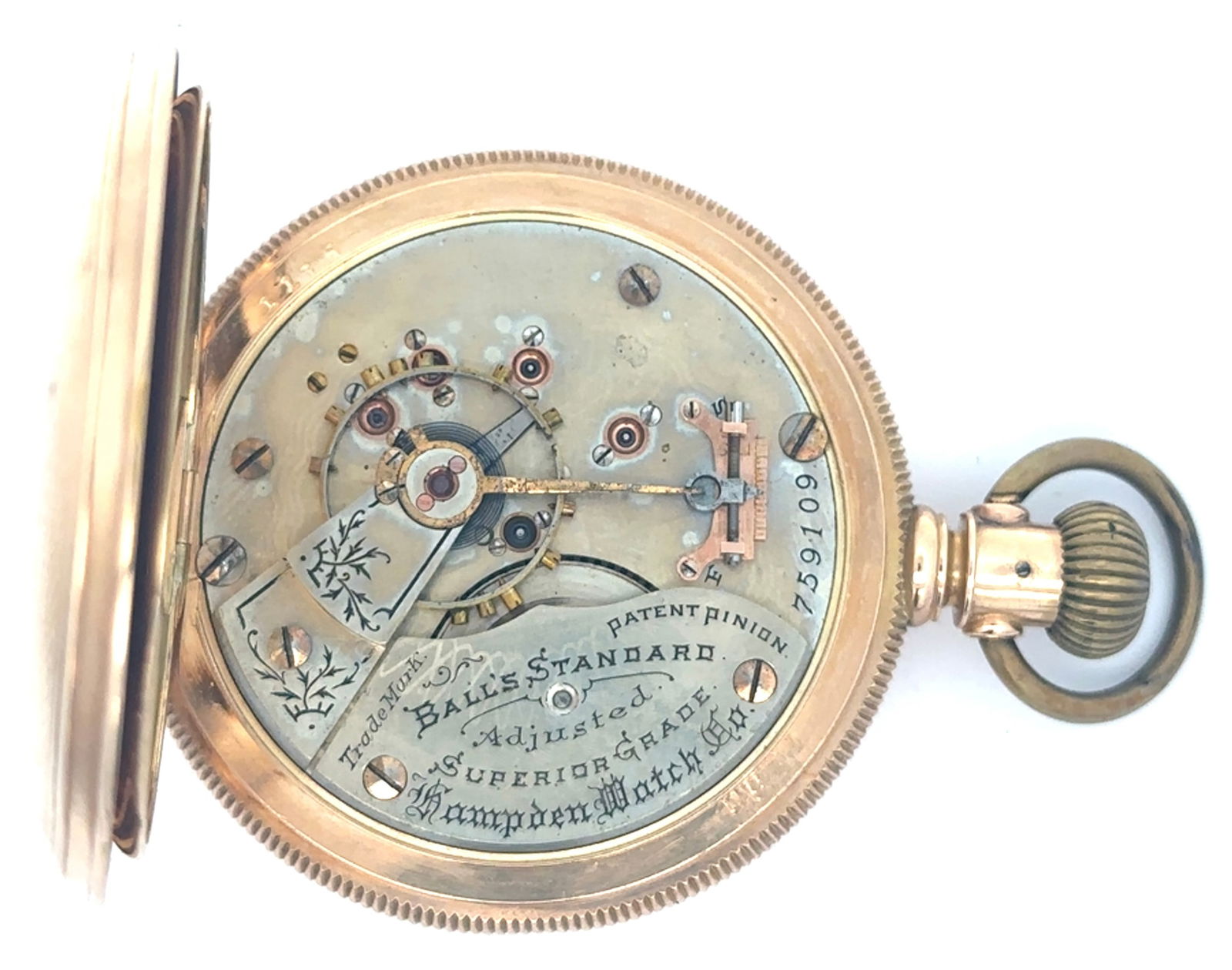 RARE BALL'S STANDARD SUPERIOR GRADE HAMPDEN 14K GOLD HUNTING CASE POCKET WATCH, CIRCA 1892 (1 of 5)
