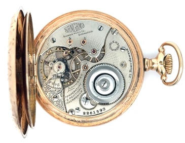 ILLINOIS 21 JEWEL SANGAMO HUNTING CASE POCKET WATCH, CIRCA 1910