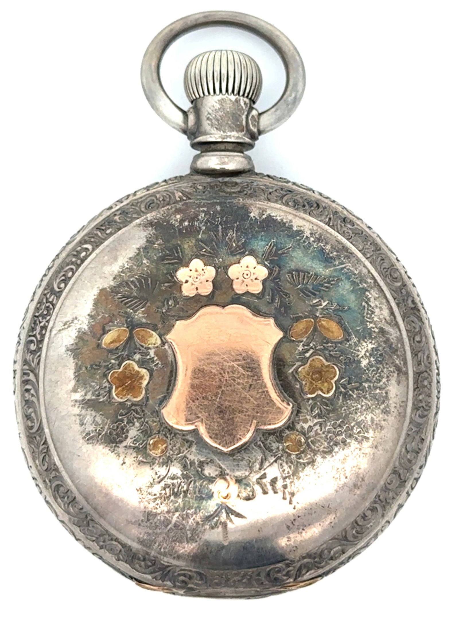 COIN SILVER AND GOLD INLAY WITH STAG HEAD 18 SIZE ELGIN HUNTING CASE POCKET WATCH (1 of 8)