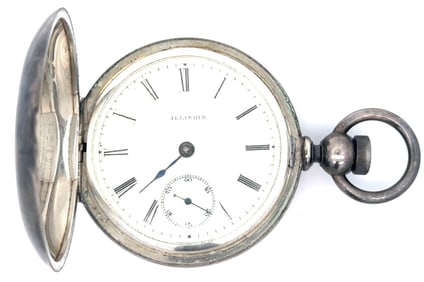 ILLINOIS SILVER KEY WIND HUNTING CASE POCKET WATCH, CIRCA 1887