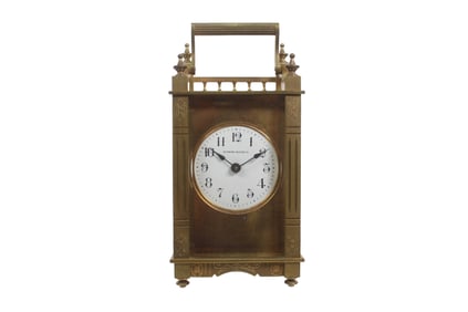 BOSTON CLOCK COMPANY QUEEN ANNE CARRIAGE CLOCK, CIRCA 1890
