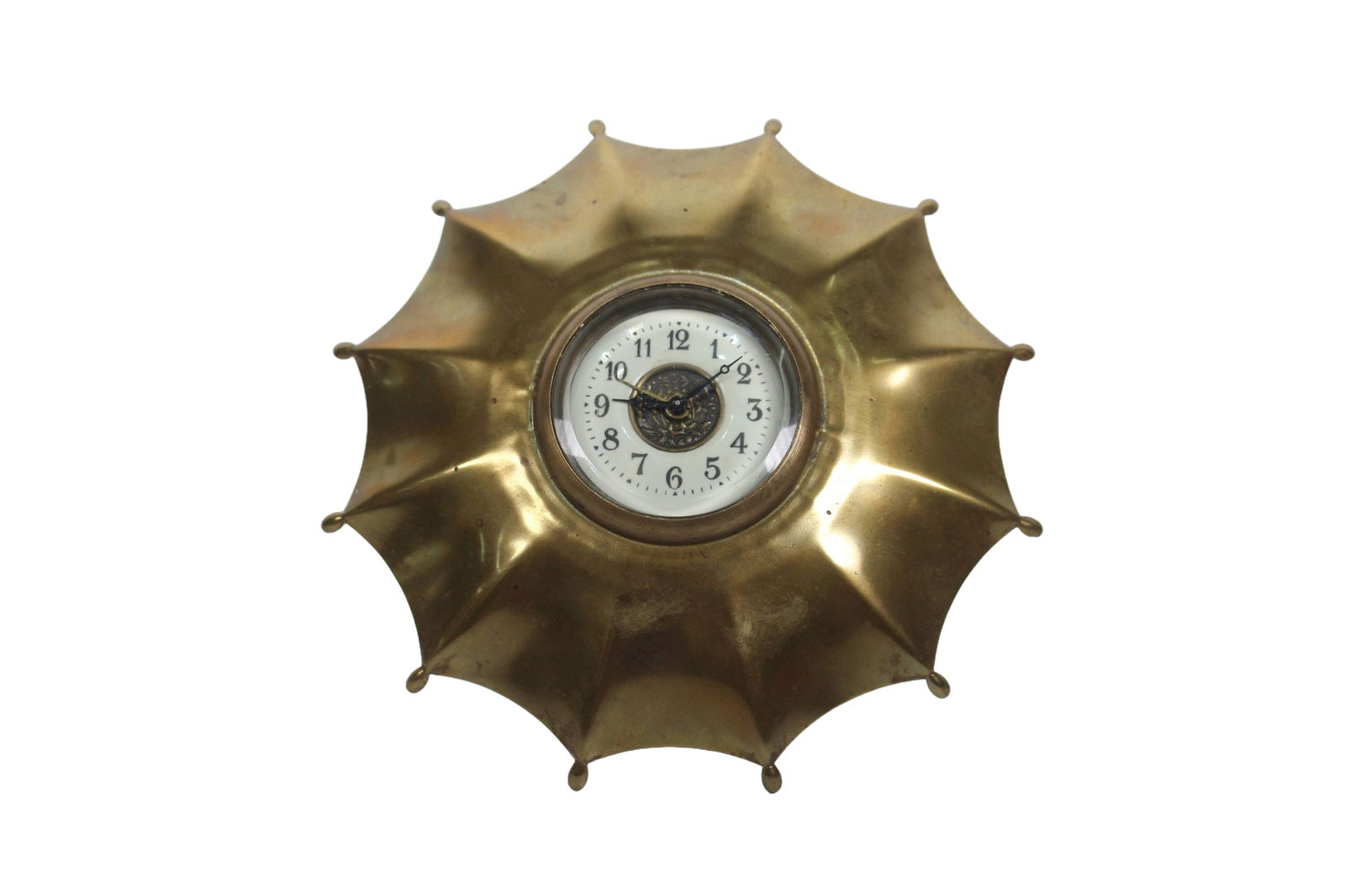 BRASS UMBRELLA FORM NOVELTY TABLE ALARM CLOCK, CIRCA 1890 (1 of 7)