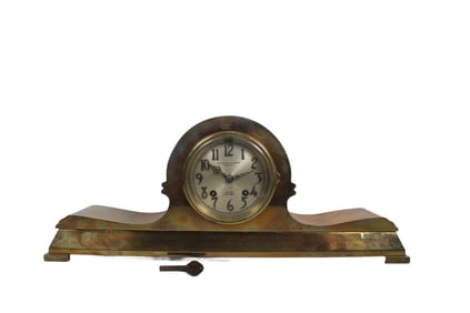 CHELSEA TAMBOUR NO. 12 BRASS MANTLE CLOCK, CIRCA 1930