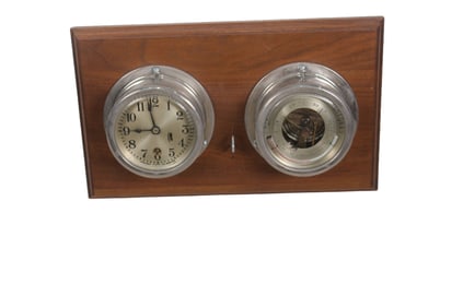 CHELSEA MOTOR BOAT CLOCK AND BAROMETER, CIRCA 1938