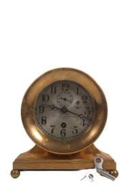 CHELSEA BASE AND BALL FEET DESK CLOCK, FIRST HALF 20TH CENTURY