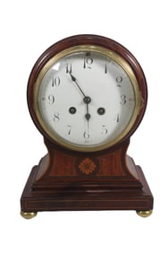 F. MARTI MARQUETRY INLAID MANTLE CLOCK FOR MARCUS AND CO., CIRCA 1900