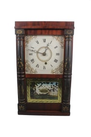 TREAT AND BISHOP 30 HOUR WOOD MOVEMENT SHELF CLOCK, CIRCA 1832