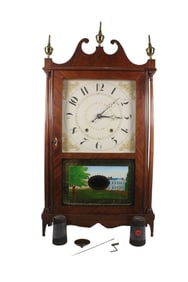 EPHRAIM DONNES PILLAR AND SCROLL CLOCK, CIRCA 1820