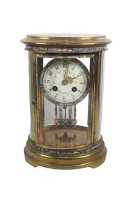 S. MARTI AND CIE FRENCH OVAL BRASS CHAMPLEVE ENAMEL CRYSTAL REGULATOR, CIRCA 1900